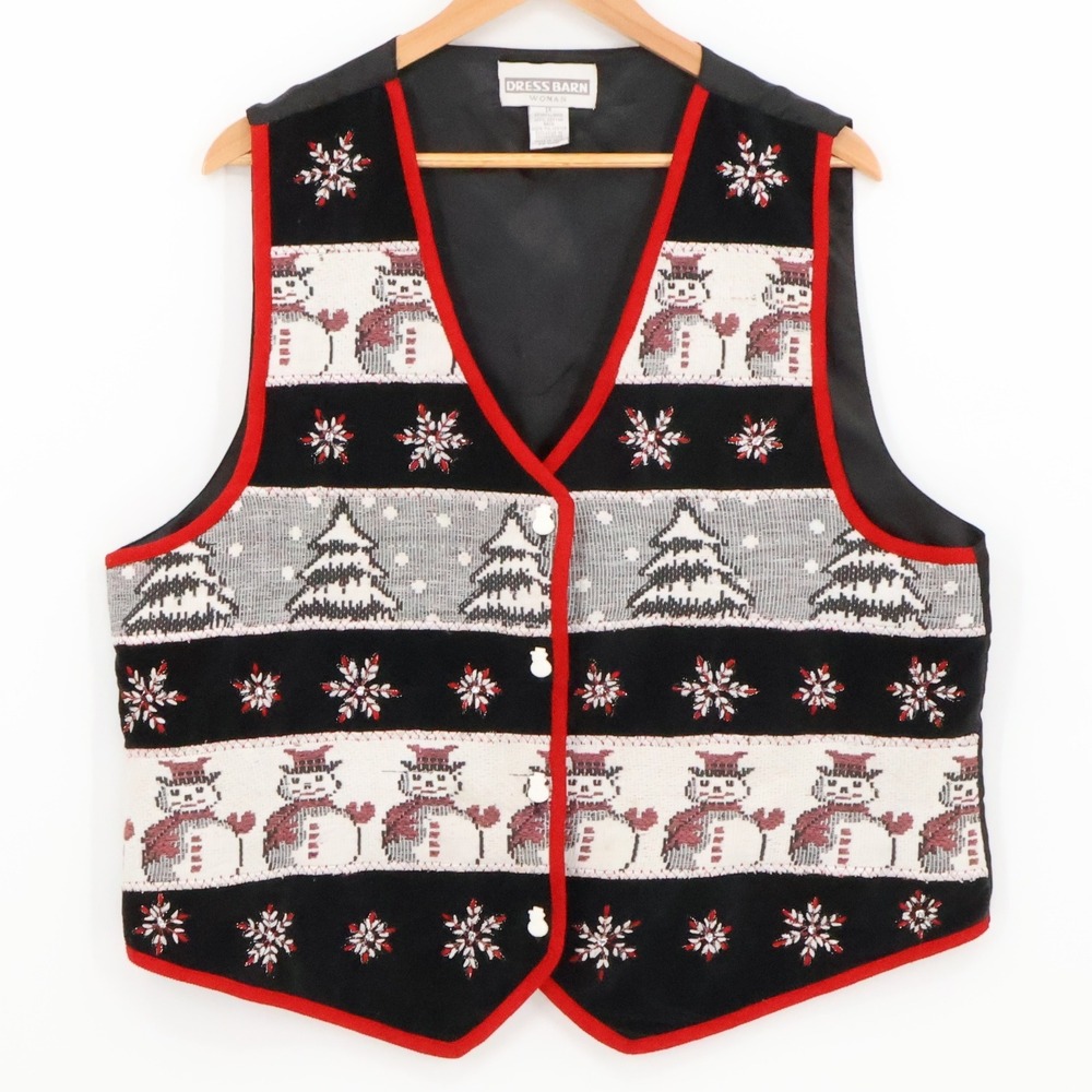 Dress Barn Christmas Snowman Vest Holiday Winter Party Heritage Plus Size 1X